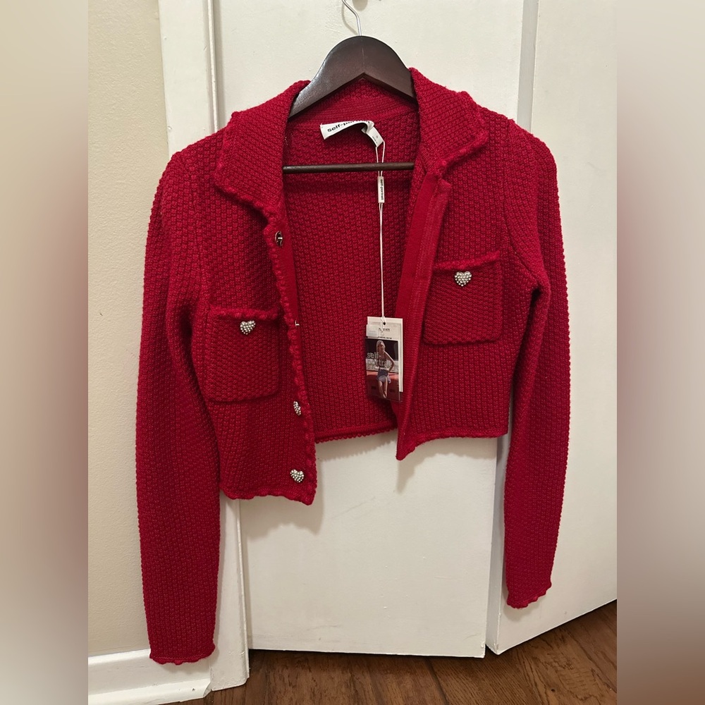 Self-Portrait Red Heart Button Knit Set (Cardigan & Skirt) - NWT - Picture 5 of 8